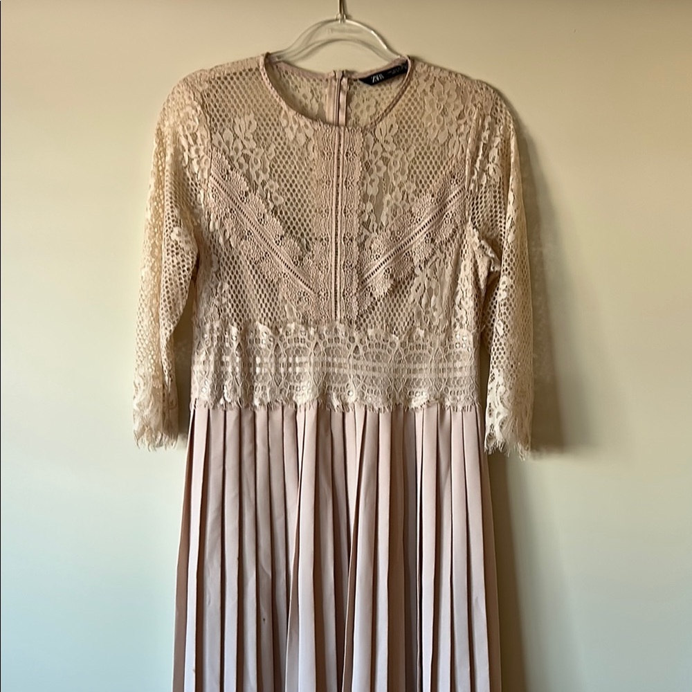 Zara Cream Smocked Pleated Sundress for Weddings